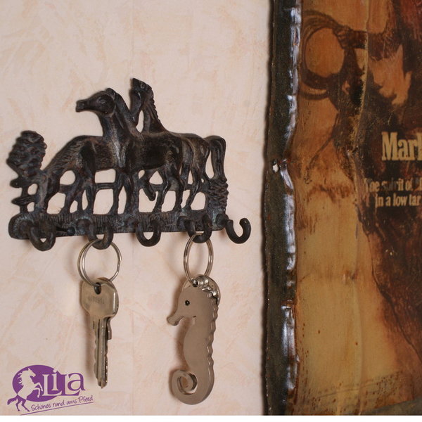 5er Schlüsselhaken "Pferde auf Koppel" Metall